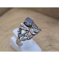 Echt zilveren ring met Labradoriet en libel